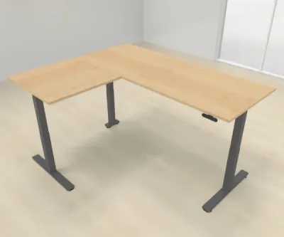 Elektrisch höhenverstellbarer Winkelschreibtisch 200 x 160 cm DSM Grafit Ahorn