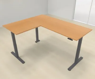 Elektrisch höhenverstellbarer Winkelschreibtisch 200 x 160 cm DSM Grafit Buche