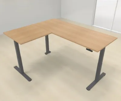 Elektrisch höhenverstellbarer Winkelschreibtisch 200 x 160 cm DSM Grafit Eiche