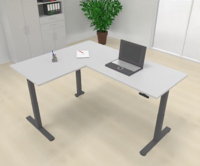 Elektrisch höhenverstellbarer Winkelschreibtisch 200 x 160 cm DSM Grafit Lichtgrau