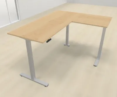 Elektrisch höhenverstellbarer Winkelschreibtisch 200 x 160 cm DSM Silber Ahorn