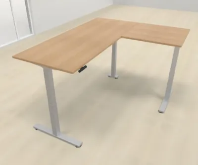 Elektrisch höhenverstellbarer Winkelschreibtisch 200 x 160 cm DSM Silber Eiche
