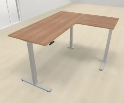 Elektrisch höhenverstellbarer Winkelschreibtisch 200 x 160 cm DSM Silber Nussbaum