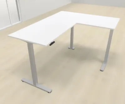 Elektrisch höhenverstellbarer Winkelschreibtisch 200 x 160 cm DSM Silber Weiß