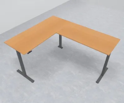 Elektrisch höhenverstellbarer Winkelschreibtisch 200 x 240 cm DSM Grafit Buche