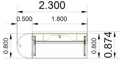 Empfangstheke Solid 180 cm mit Anbautisch 50 cm Zeichnung Stellfläche