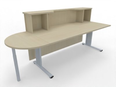 Empfangstheke Solid 180 cm mit Anbautisch 50 cm Innenansicht Ahorn mit Monitorausschnitt