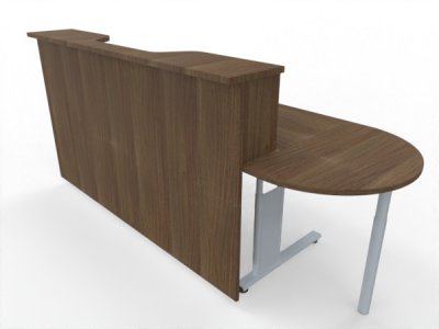 Empfangstheke Solid 180 cm mit Anbautisch 50 cm Nussbaum Vorderansicht