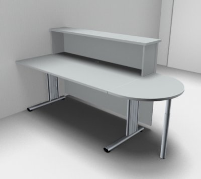 Empfangstheke Solid 160 cm mit Anbautisch Lichtgrau ohne Monitorausschnitt