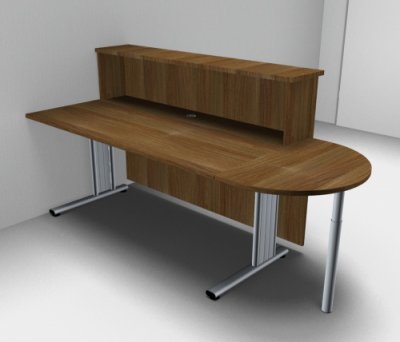 Empfangstheke Solid 160 cm mit Anbautisch Nussbaum ohne Monitorausschnitt