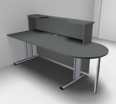 Empfangstheke Solid 160 cm mit Anbautisch Onyxgrau mit Monitorausschnitt