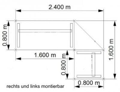 Empfanstheke Solid 240 x 160 cm Maße