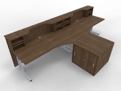 Empfangstheke Solid PC2 360 cm Doppelarbeitsplatz Nussbaum