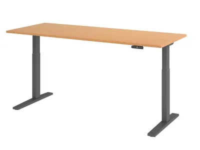 Ergonomischer Schreibtisch 200 x 80 cm Gestellfarbe Grafit Tischplatte Buche
