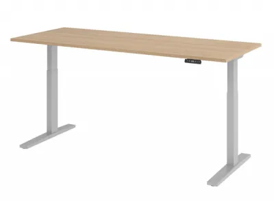 Ergonomischer Schreibtisch 200 x 80 cm Gestellfarbe Silber Tischplatte Eiche