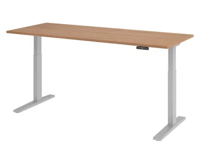 Ergonomischer Schreibtisch 200 x 80 cm Gestellfarbe Silber Tischplatte Nussbaum