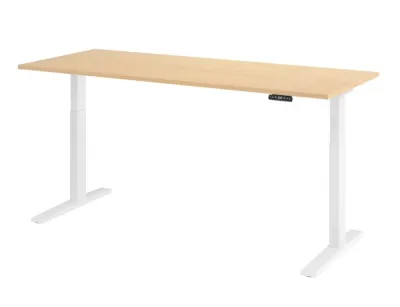 Ergonomischer Schreibtisch 200 x 80 cm Gestellfarbe Weiß Tischplatte Ahorn