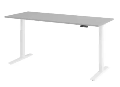 Ergonomischer Schreibtisch 200 x 80 cm Gestellfarbe Weiß Tischplatte Lichtgrau