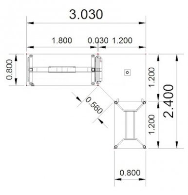 Winkelschreibtisch elektrisch VXY12 303x240 cm Zeichnung