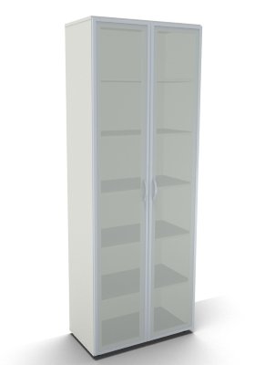 Schrank 6 Ordnerhöhen mit Glastüren Weiss