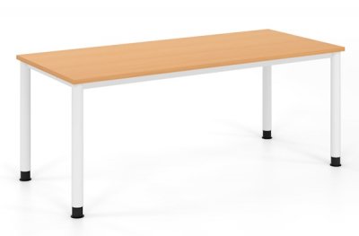 Großer Schreibtisch 200 cm Gestell Weiß Tischplatte Buche