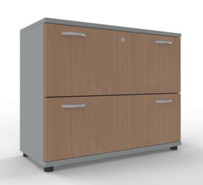 Registerschrank TEN 2 Ordnerhöhen, 100 cm breit Lichtgrau/Buche