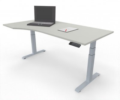 PC-Schreibtisch Elevate Plus linke Seite 100 cm tief Gestell Silber Tischplatte Weiß