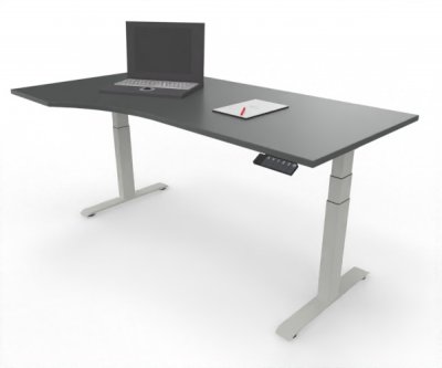 PC-Schreibtisch Elevate Plus linke Seite 100 cm tief Gestell Weiß Tischplatte Onyx