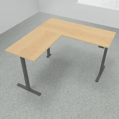 Höhenverstellbarer Winkelschreibtisch 200 x 200 cm DSM Grafit Ahorn