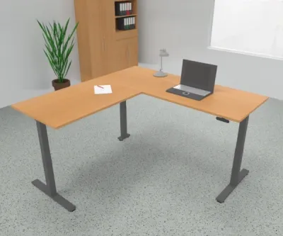 Höhenverstellbarer Winkelschreibtisch 200 x 200 cm DSM Grafit Buche