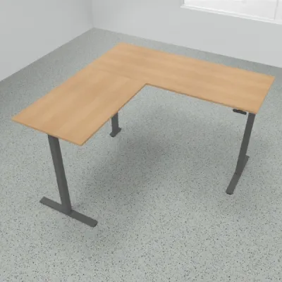 Höhenverstellbarer Winkelschreibtisch 200 x 200 cm DSM Grafit Eiche