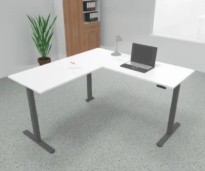 Höhenverstellbarer Winkelschreibtisch 200 x 200 cm DSM Grafit Weiß