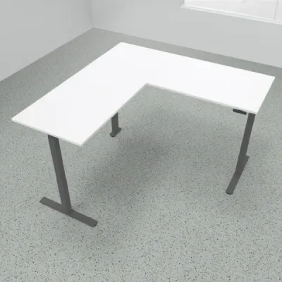 Höhenverstellbarer Winkelschreibtisch 200 x 200 cm DSM Grafit Weiß