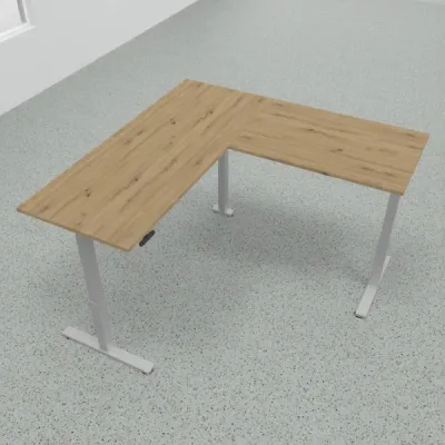 Höhenverstellbarer Winkelschreibtisch 200 x 200 cm DSM Silber Asteiche
