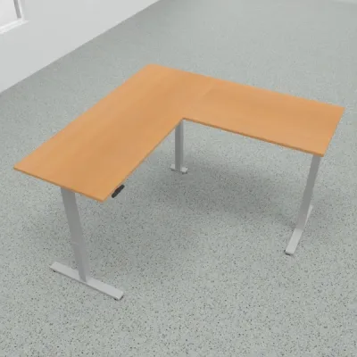 Höhenverstellbarer Winkelschreibtisch 200 x 200 cm DSM Silber Buche
