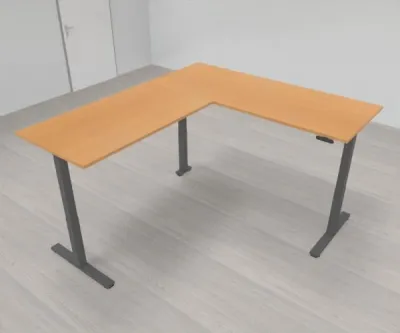 Elektrisch höhenverstellbarer Winkelschreibtisch 200 x 220 cm DSM Grafit Buche