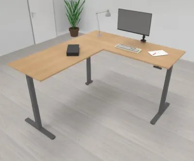 Elektrisch höhenverstellbarer Winkelschreibtisch 200 x 220 cm DSM Grafit Eiche