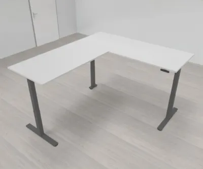 Elektrisch höhenverstellbarer Winkelschreibtisch 200 x 220 cm DSM Grafit Lichtgrau