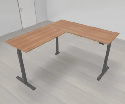 Elektrisch höhenverstellbarer Winkelschreibtisch 200 x 220 cm DSM Grafit Nussbaum