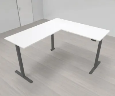 Elektrisch höhenverstellbarer Winkelschreibtisch 200 x 220 cm DSM Grafit Weiß