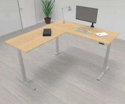 Elektrisch höhenverstellbarer Winkelschreibtisch 200 x 220 cm DSM Silber Ahorn