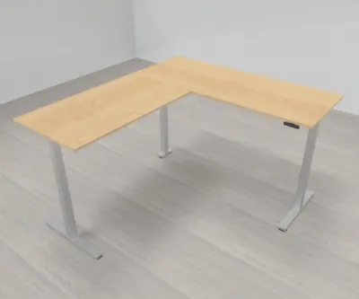Elektrisch höhenverstellbarer Winkelschreibtisch 200 x 220 cm DSM Silber Ahorn