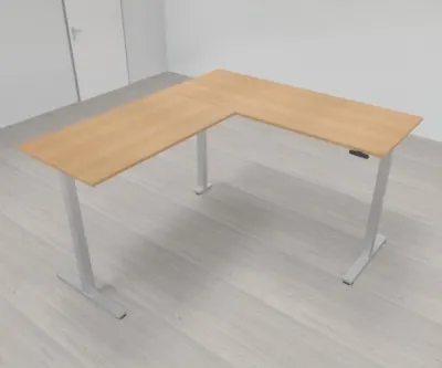 Elektrisch höhenverstellbarer Winkelschreibtisch 200 x 220 cm DSM Silber Eiche