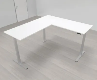 Elektrisch höhenverstellbarer Winkelschreibtisch 200 x 220 cm DSM Silber Weiß