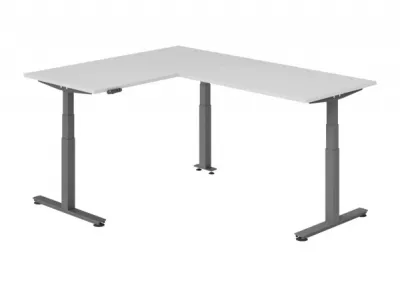 Winkelschreibtisch DSM L-Form 160 x 200 cm Gestell Grafit Tischplatte Lichtgrau