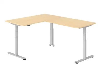 Winkelschreibtisch DSM L-Form 160 x 200 cm Gestell Silber Tischplatte Ahorn