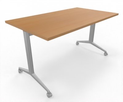 Klapptisch mit Rollcen 140 x 80 cm Gestellfarbe Silber Tischplatte Buche