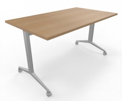 Klapptisch mit Rollcen 140 x 80 cm Gestellfarbe Silber Tischplatte Eiche