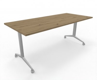 Klapptisch 180 cm breit fahrbar Gestellfarbe Silber Tischplatte Asteiche