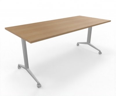 Klapptisch 180 cm breit fahrbar Gestellfarbe Silber Tischplatte Eiche